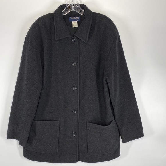 VTG Country Shop Black Wool Cashmere Blend Button Pea Coat Size 14 Germany Made - Picture 1 of 8